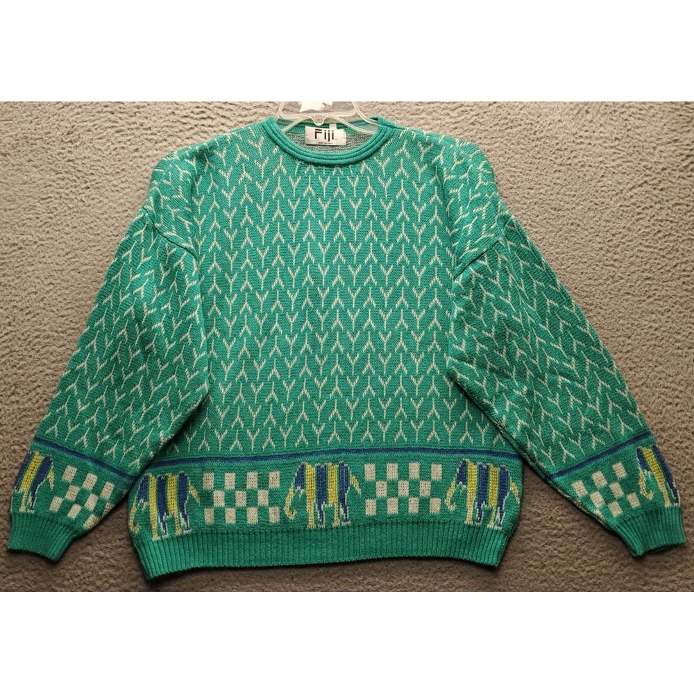 Vintage Fiji Italy Sweater Mens Large Multi Geometric Knit Long Sleeve Pullover